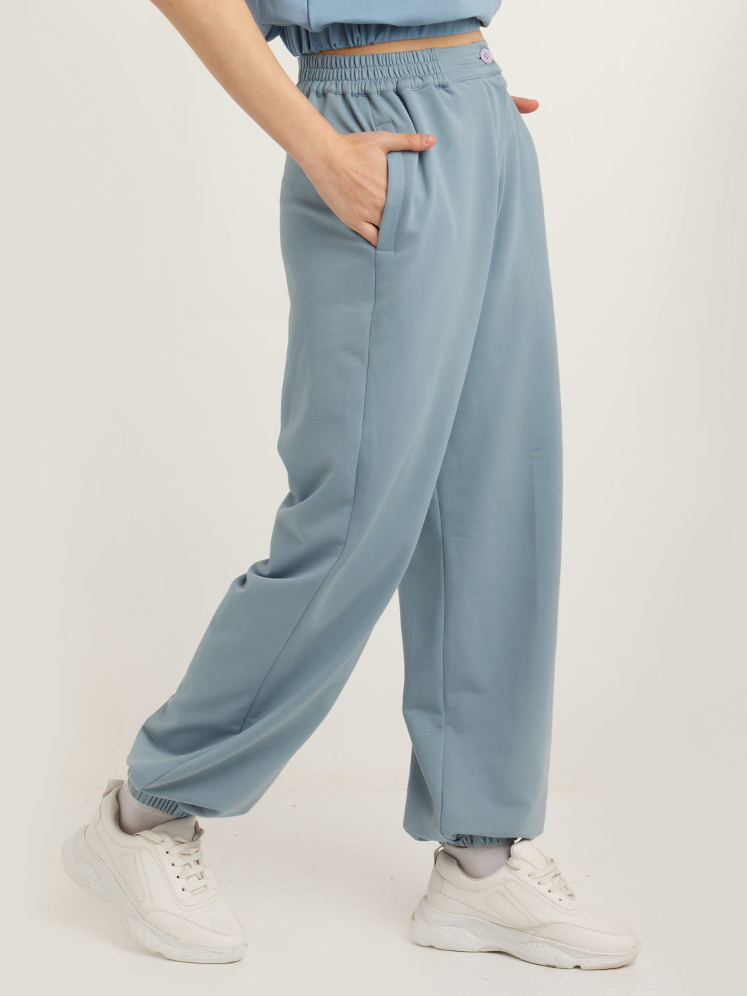 Blue Solid Elasticated Joggers