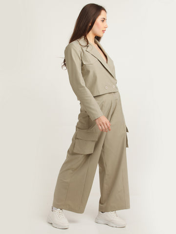 Grey Solid Utility Trouser For Women