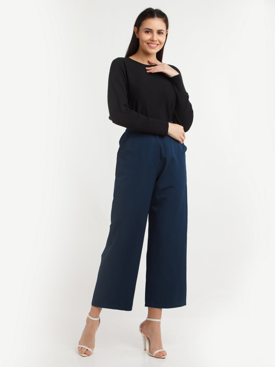 Navy Blue Solid Pants