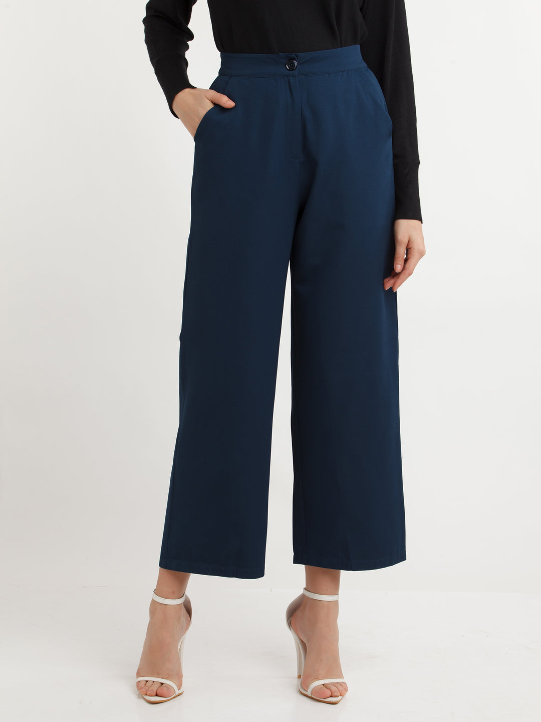 Navy Blue Solid Pants