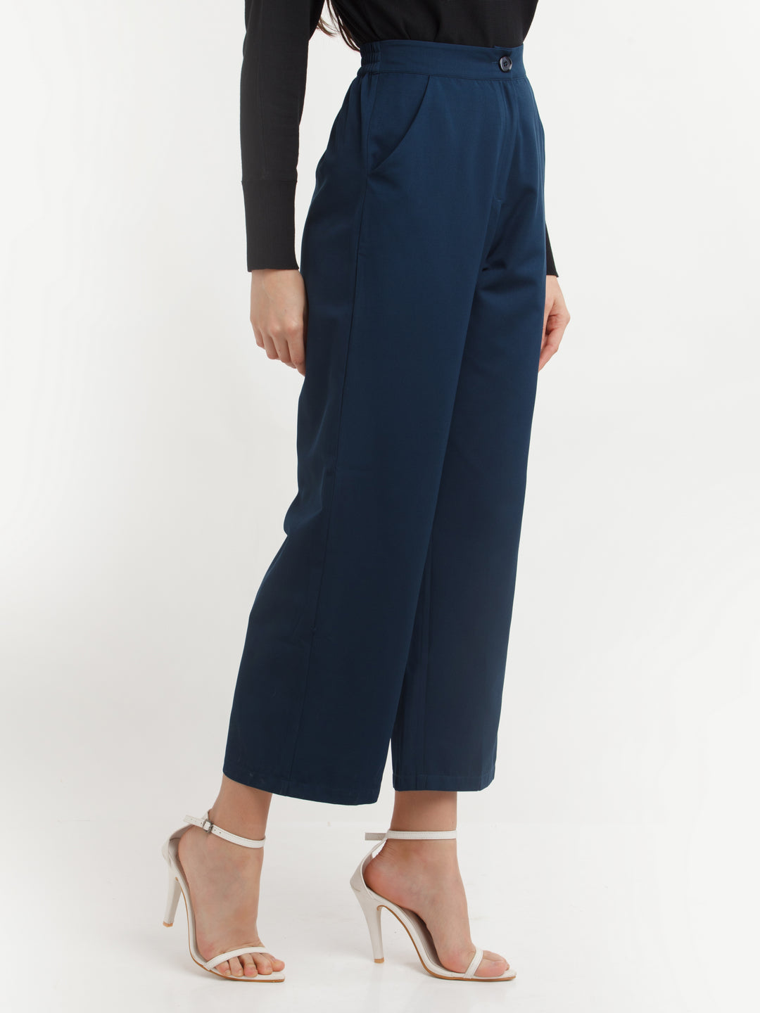 Navy Blue Solid Pants