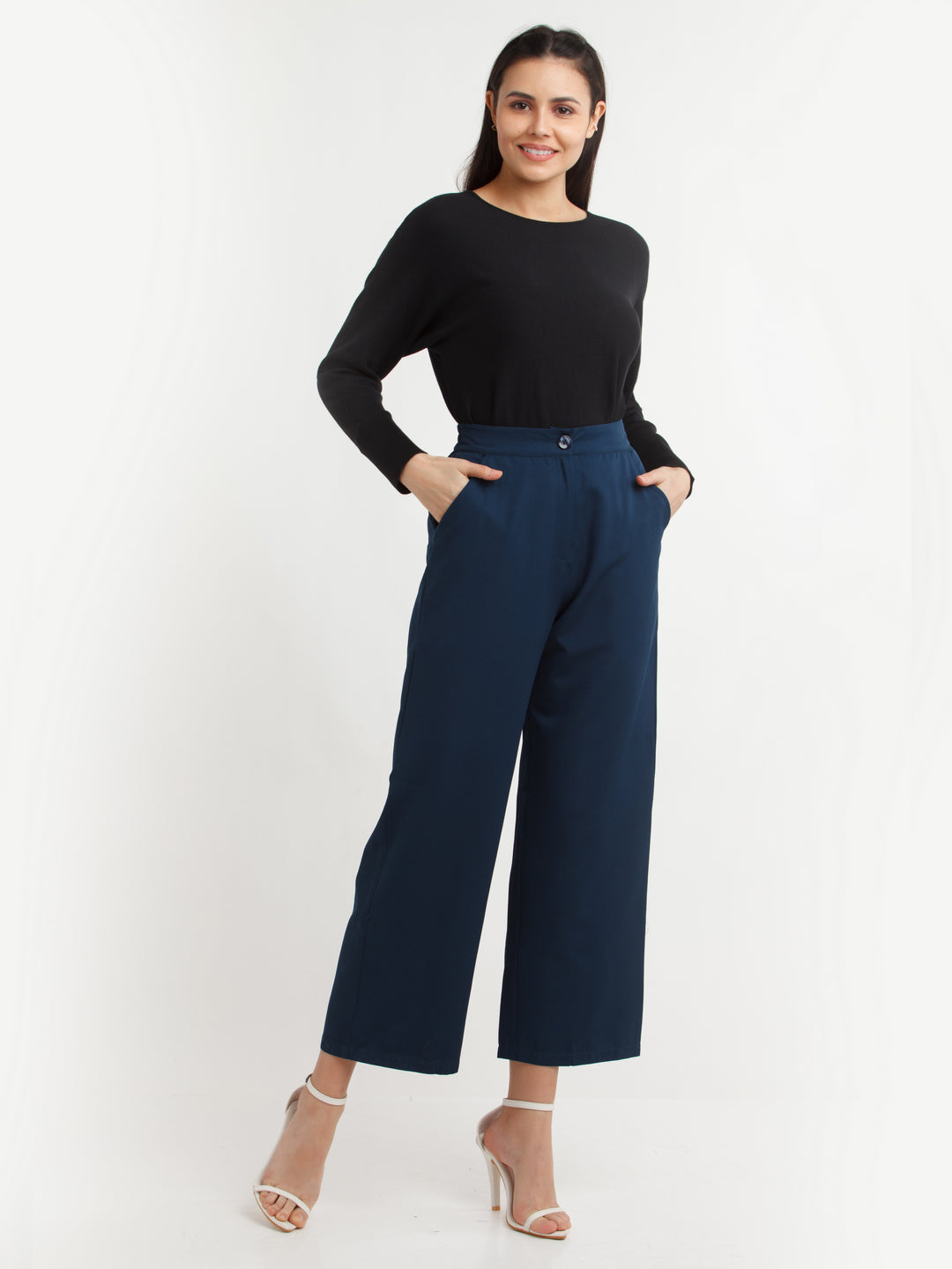 Navy Blue Solid Pants