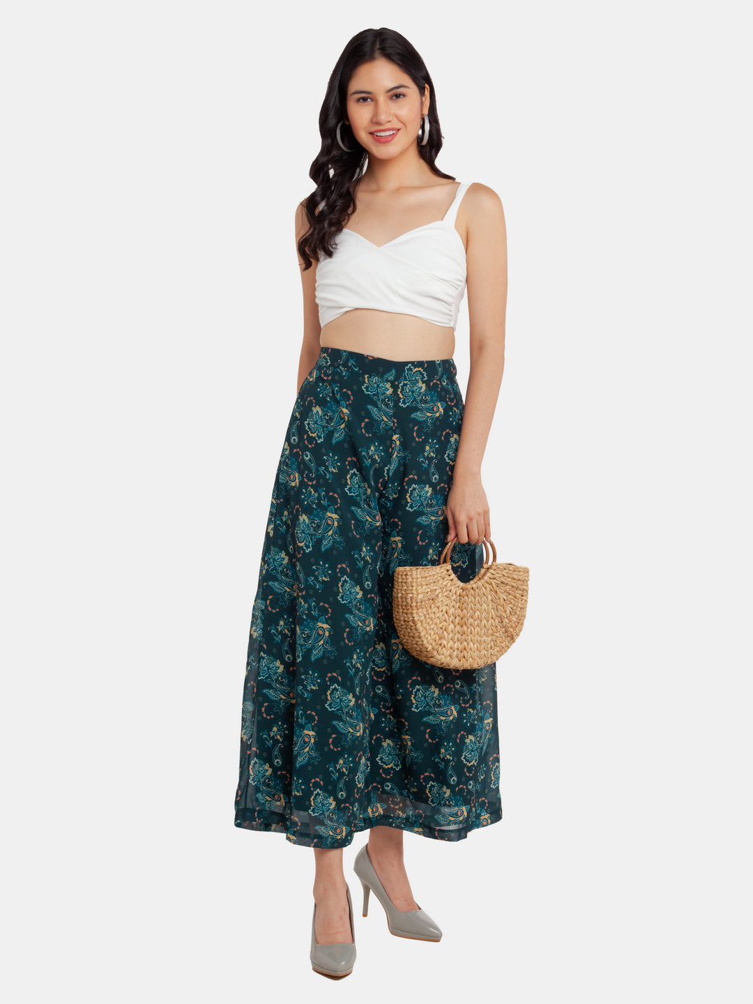 Green Printed High Waisted Trouser