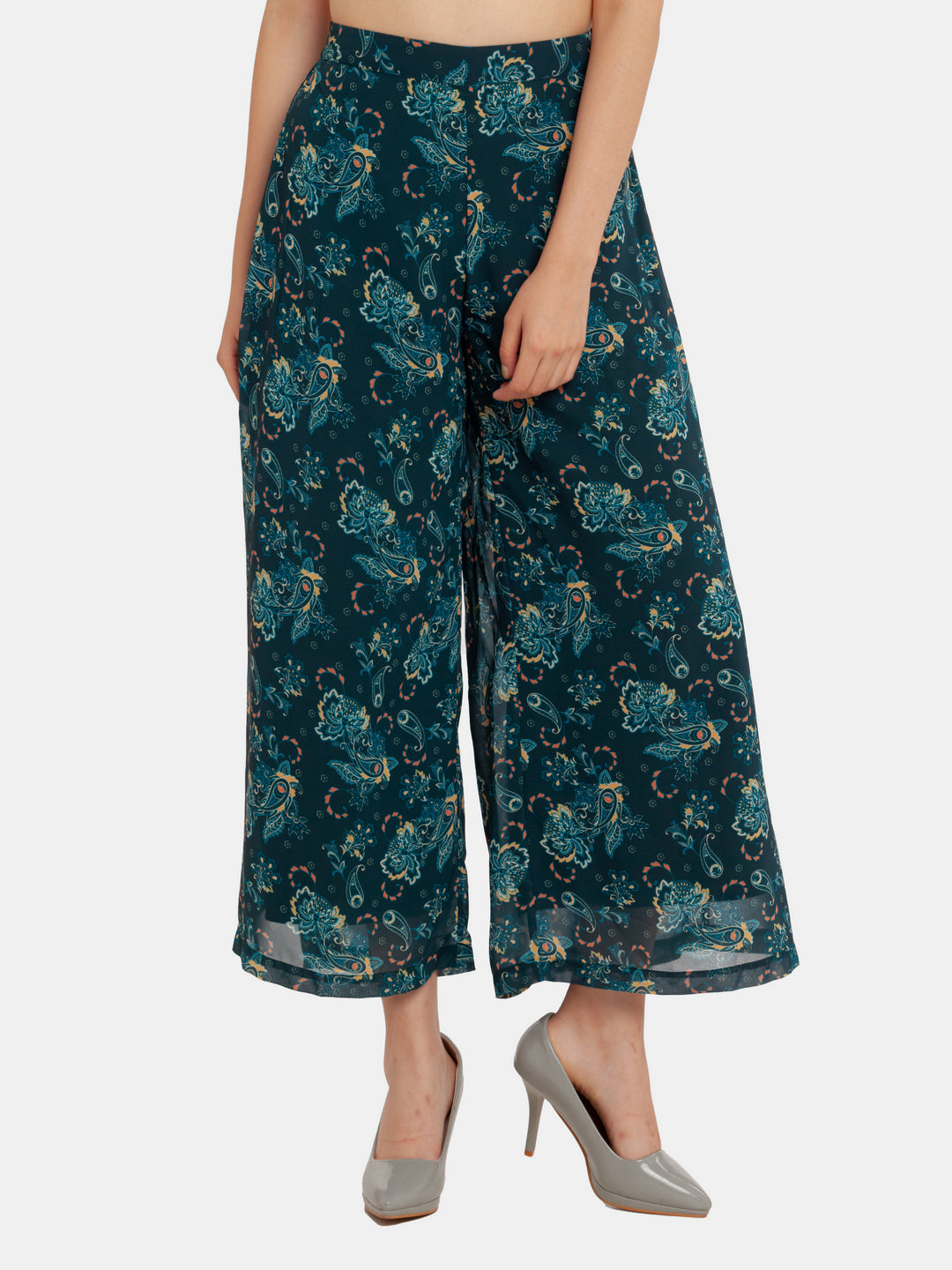 Green Printed High Waisted Trouser For Women