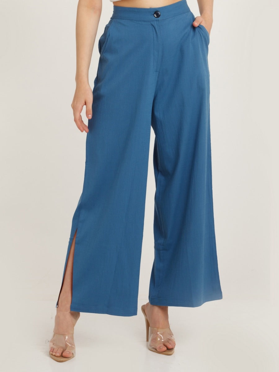 Blue Solid Trouser For Women