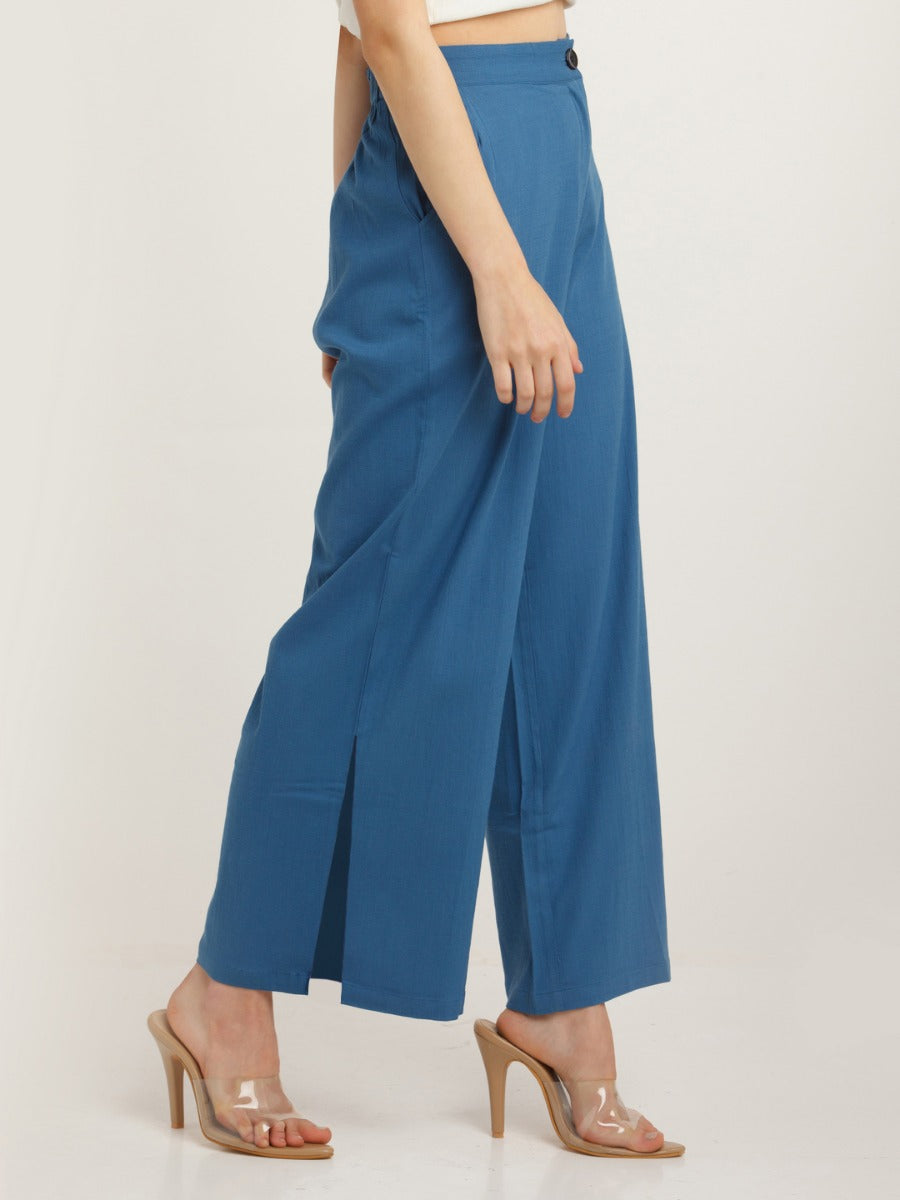 Blue Solid Trouser For Women