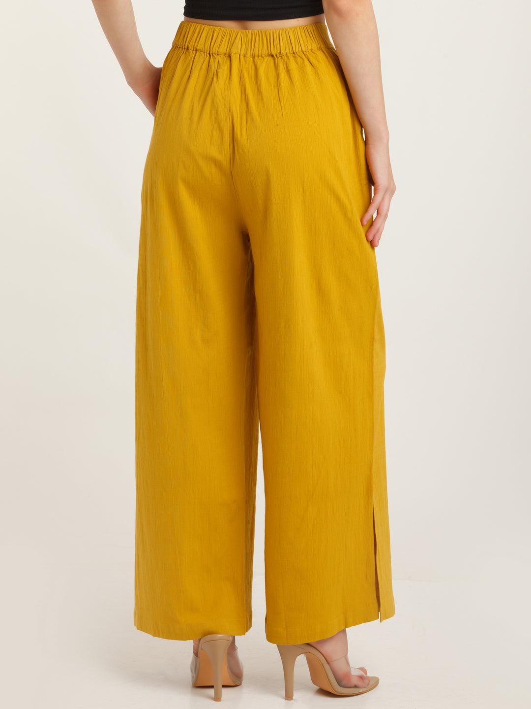 Yellow Solid Trouser For Women