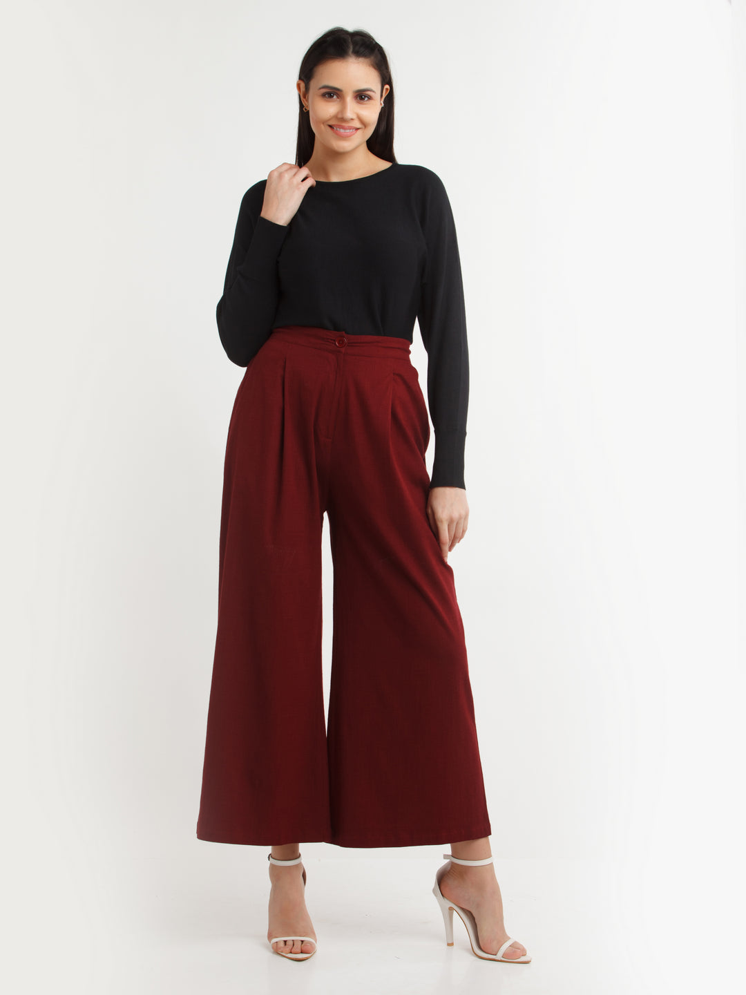 Maroon Solid Pants For Women