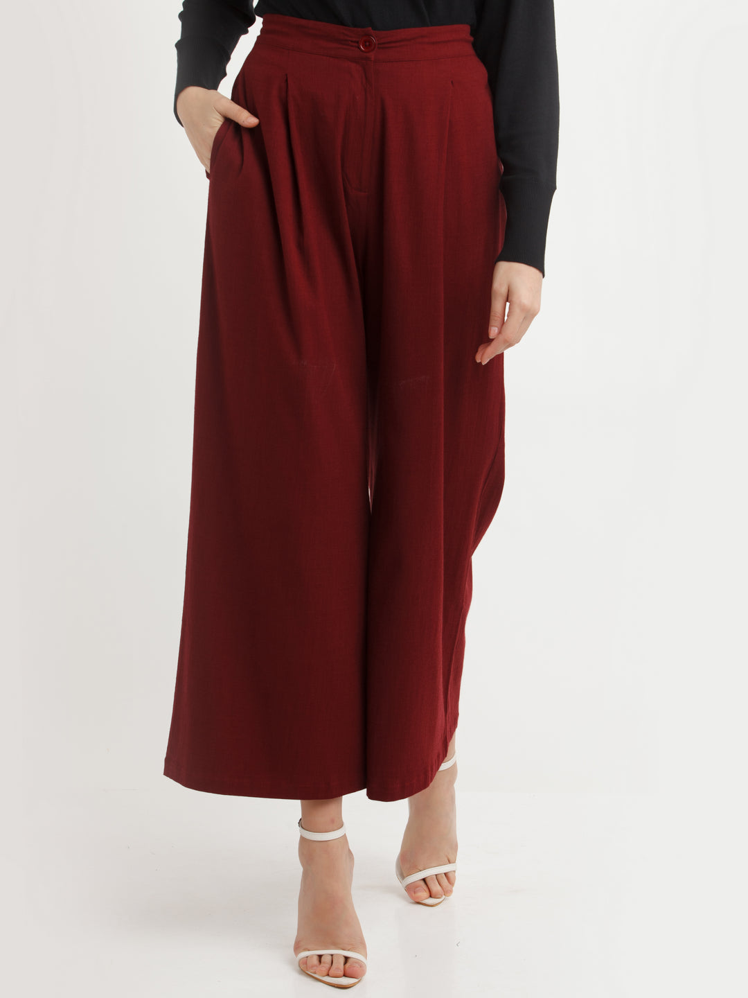 Maroon Solid Pants