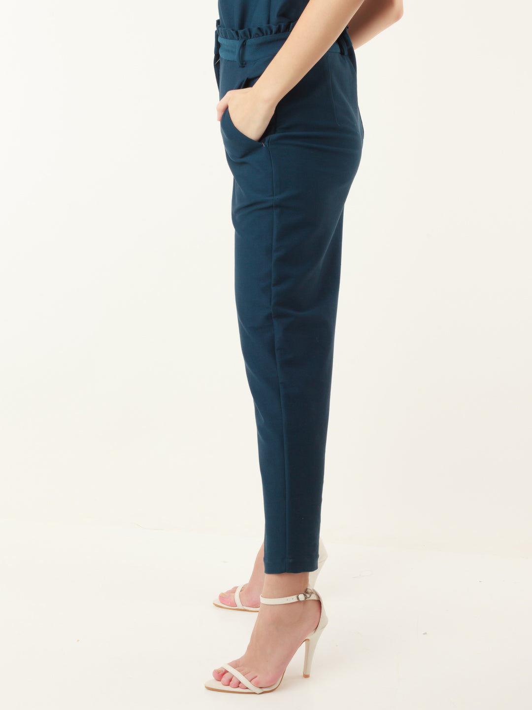 Blue Solid Pleated Trouser