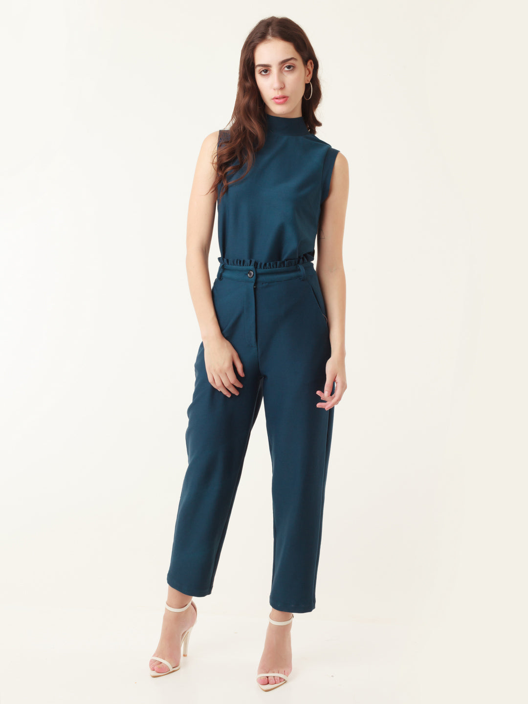 Blue Solid Pleated Trouser