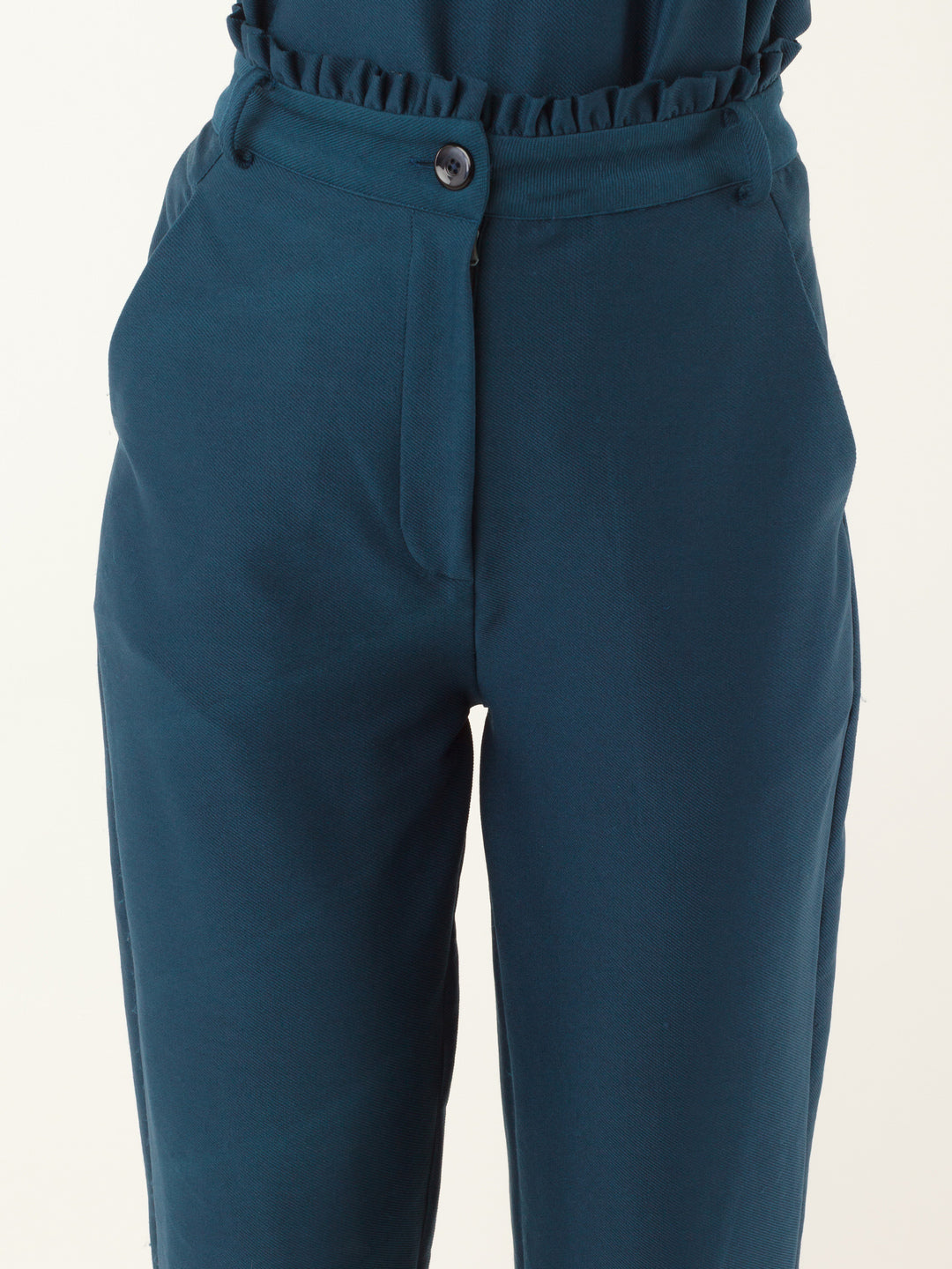 Blue Solid Pleated Trouser