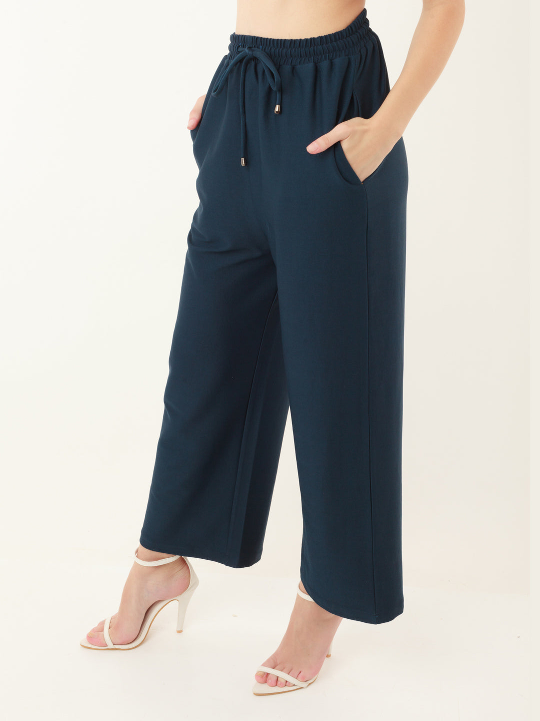 Blue Solid Elasticated Trouser