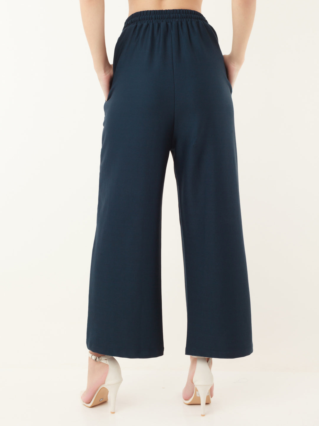 Blue Solid Elasticated Trouser