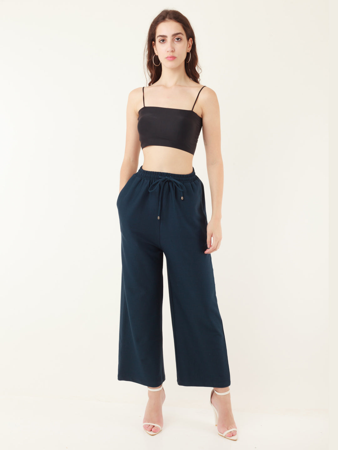 Blue Solid Elasticated Trouser