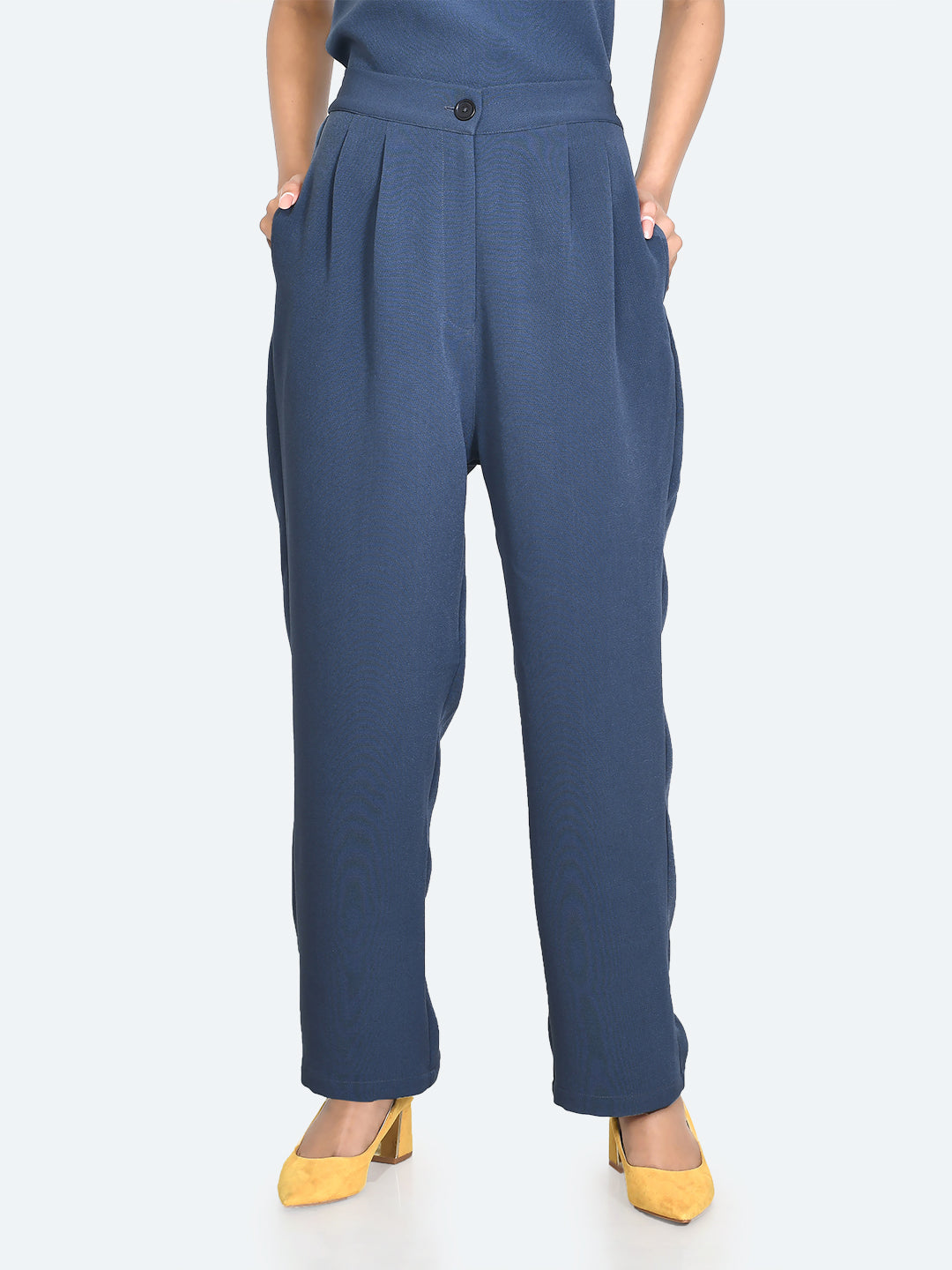 Blue Solid Trousers For Women