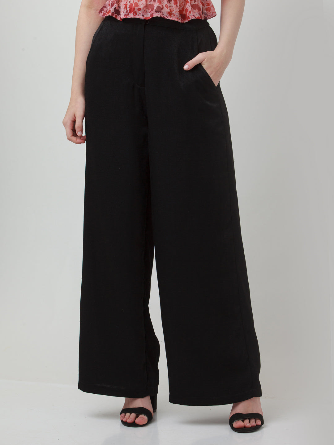 Black Solid Elasticated Trousers