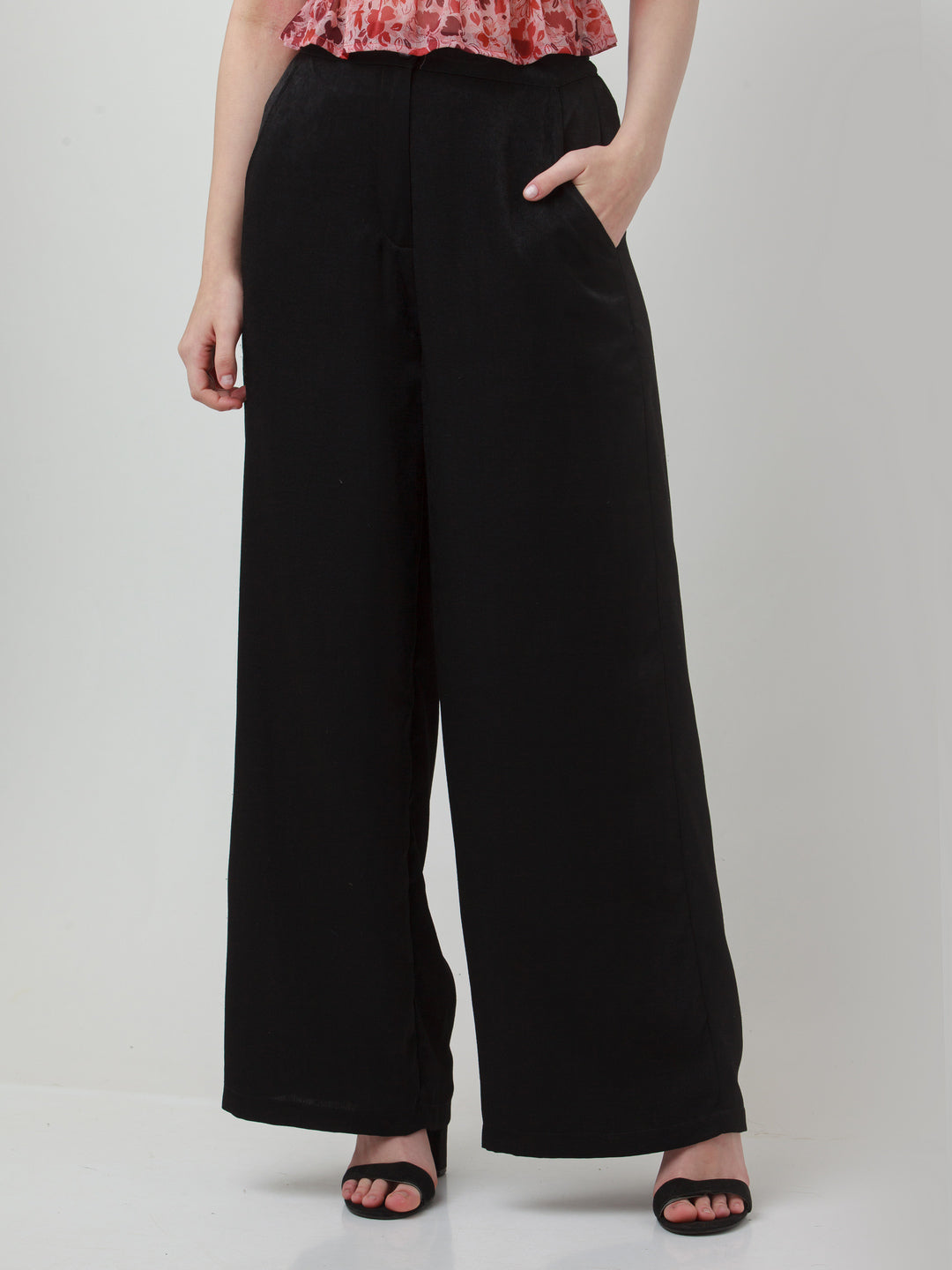 Black Solid Elasticated Trousers For Women