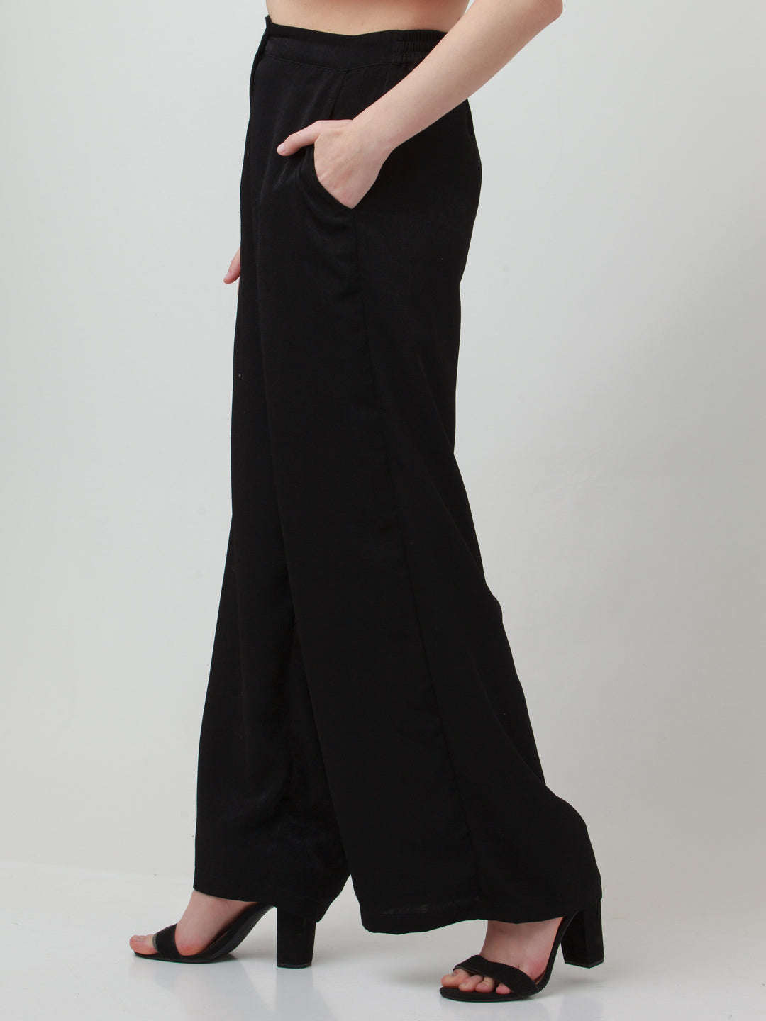 Black Solid Elasticated Trousers