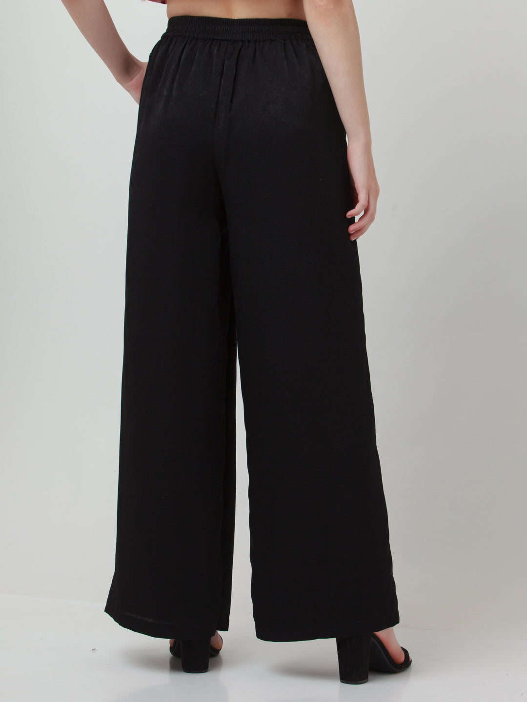 Black Solid Elasticated Trousers