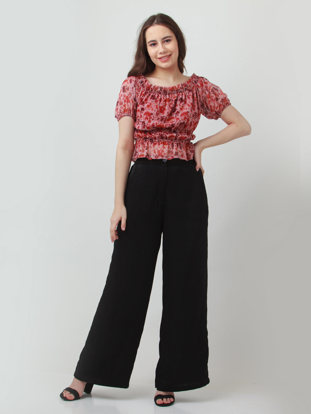 Black Solid Elasticated Trousers For Women
