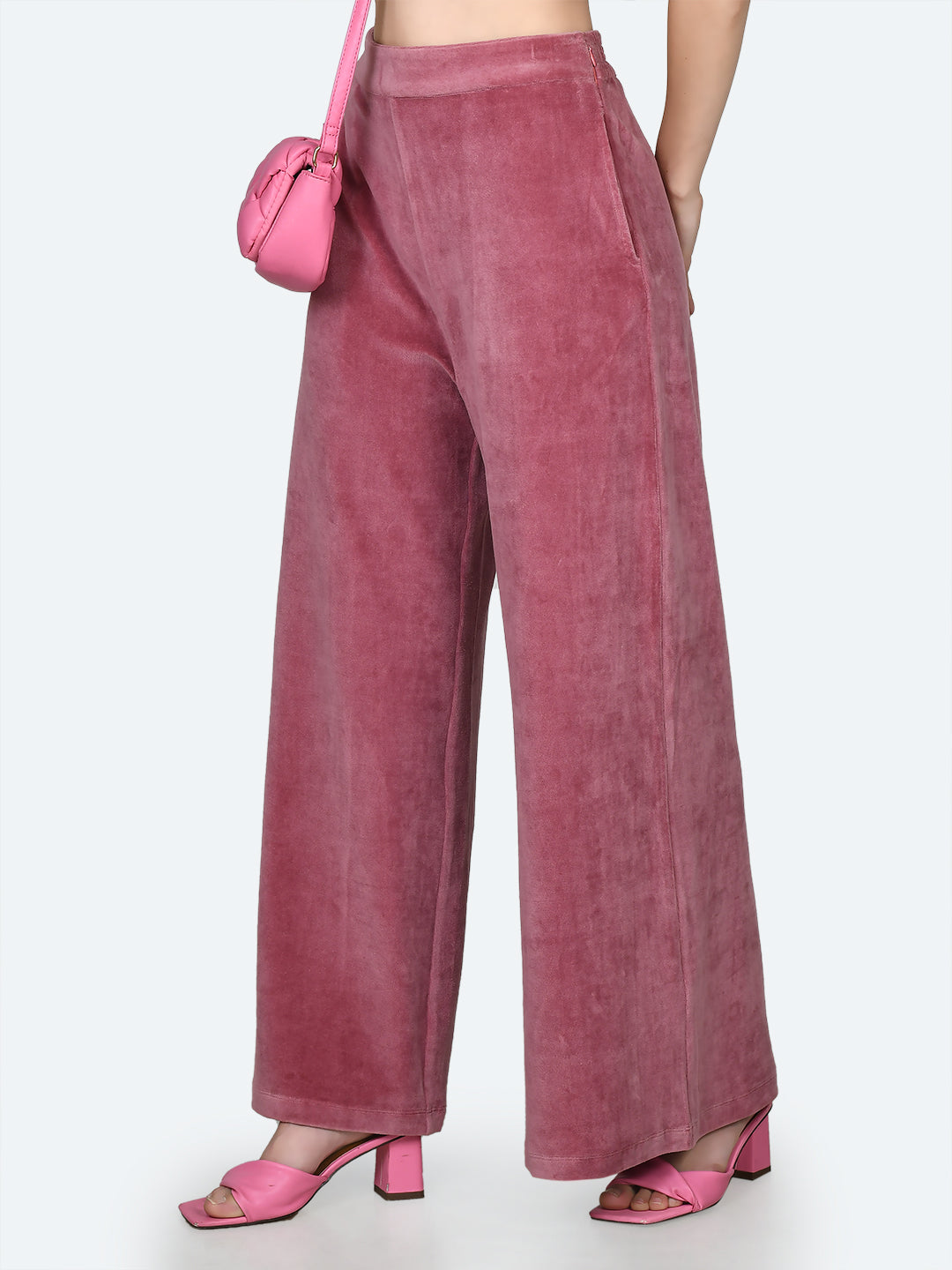 Pink Solid Flared Pants For Women