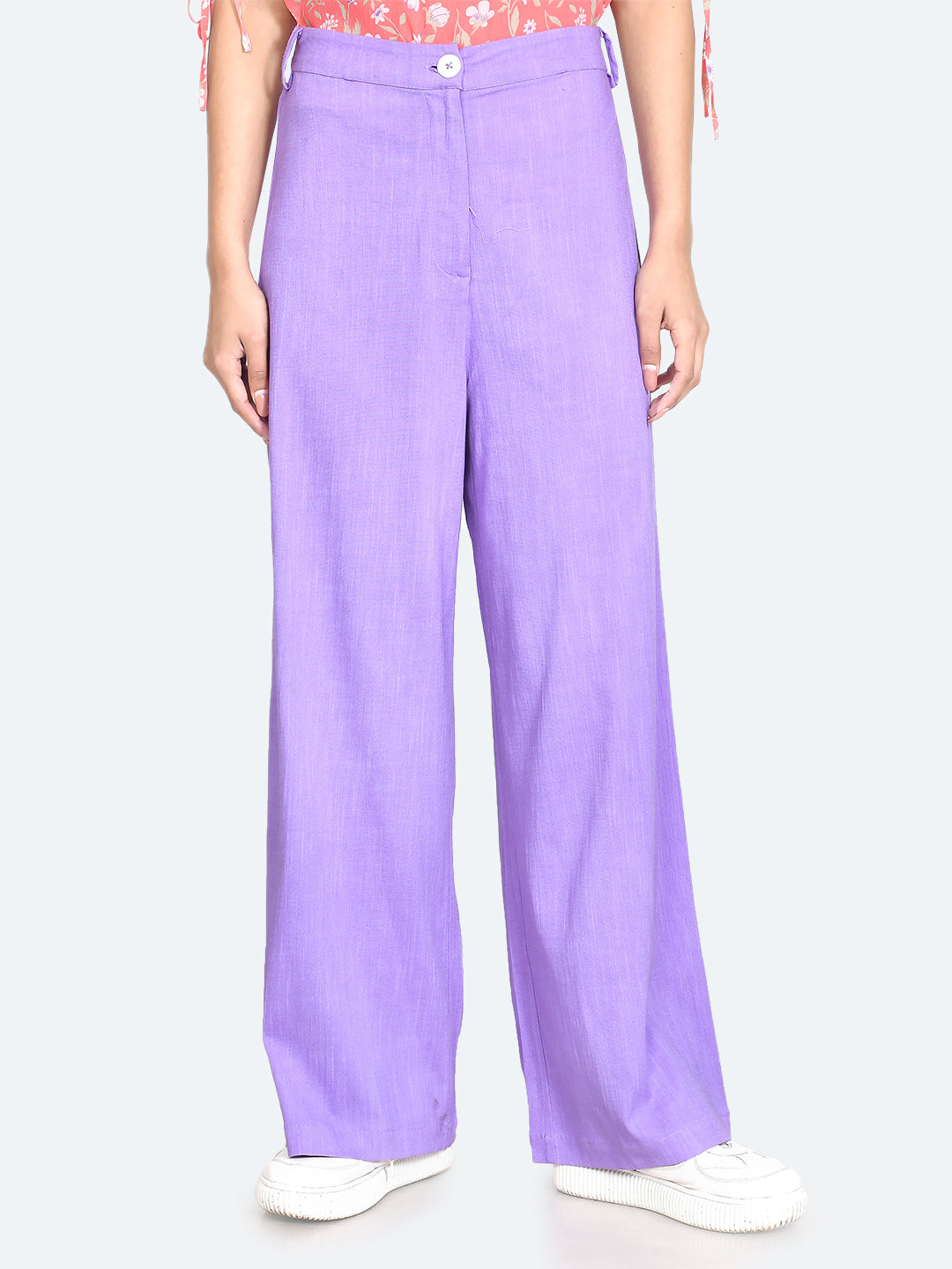 Purple Solid Wide Leg Trousers