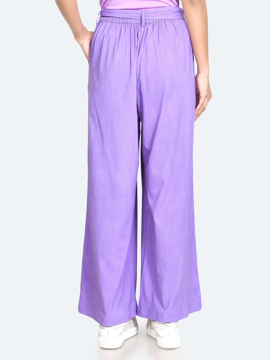 Purple Solid Tie-Up Trousers