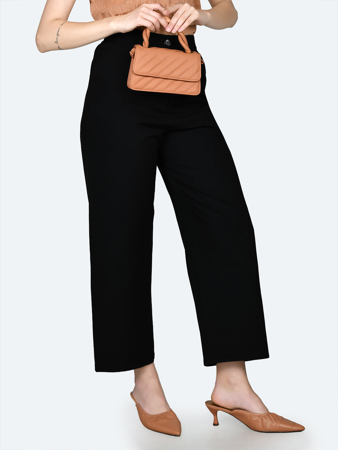 Black Solid Trousers For Women