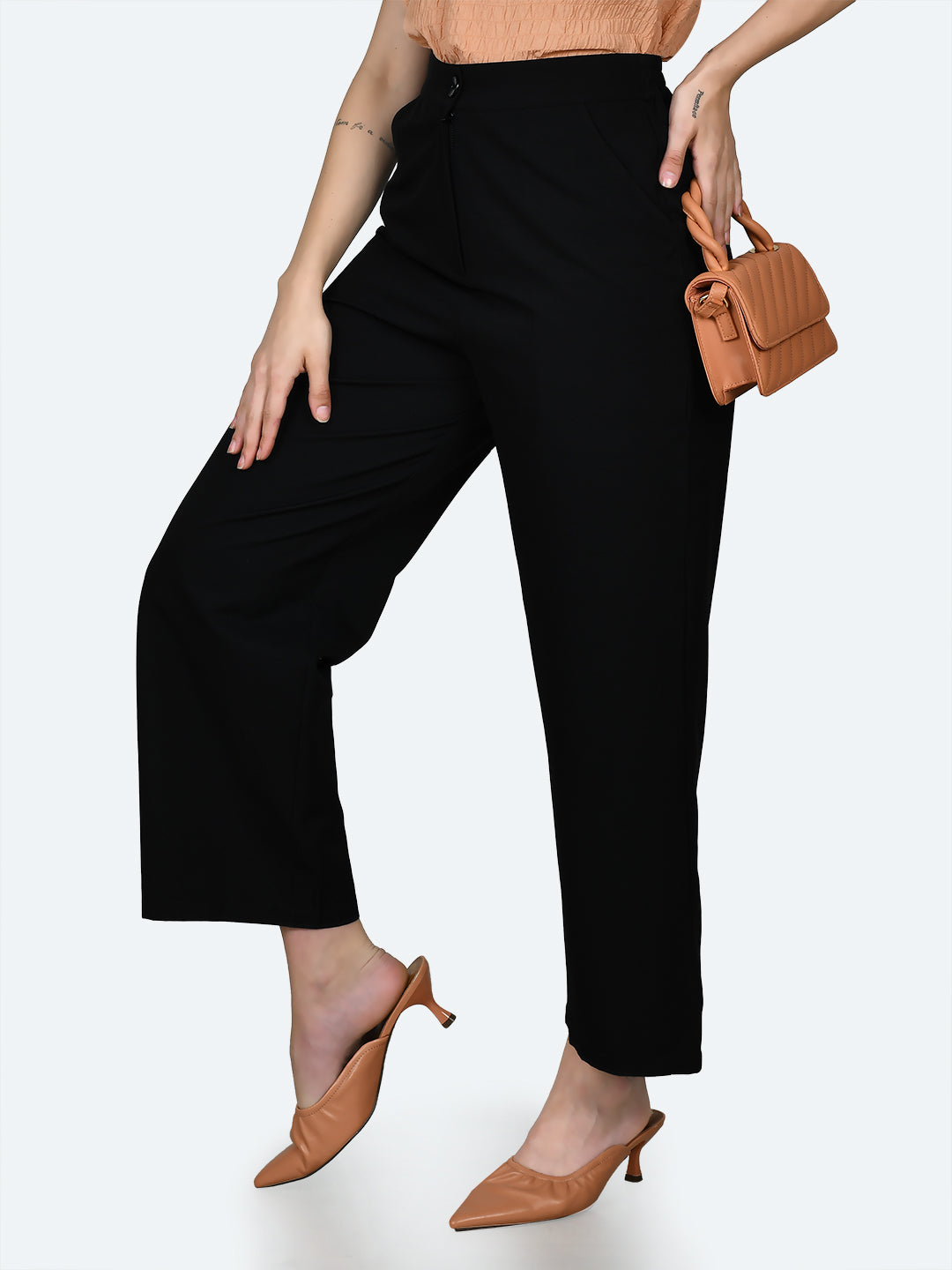 Black Solid Trousers