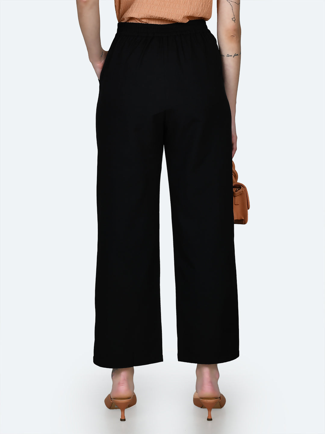 Black Solid Trousers For Women