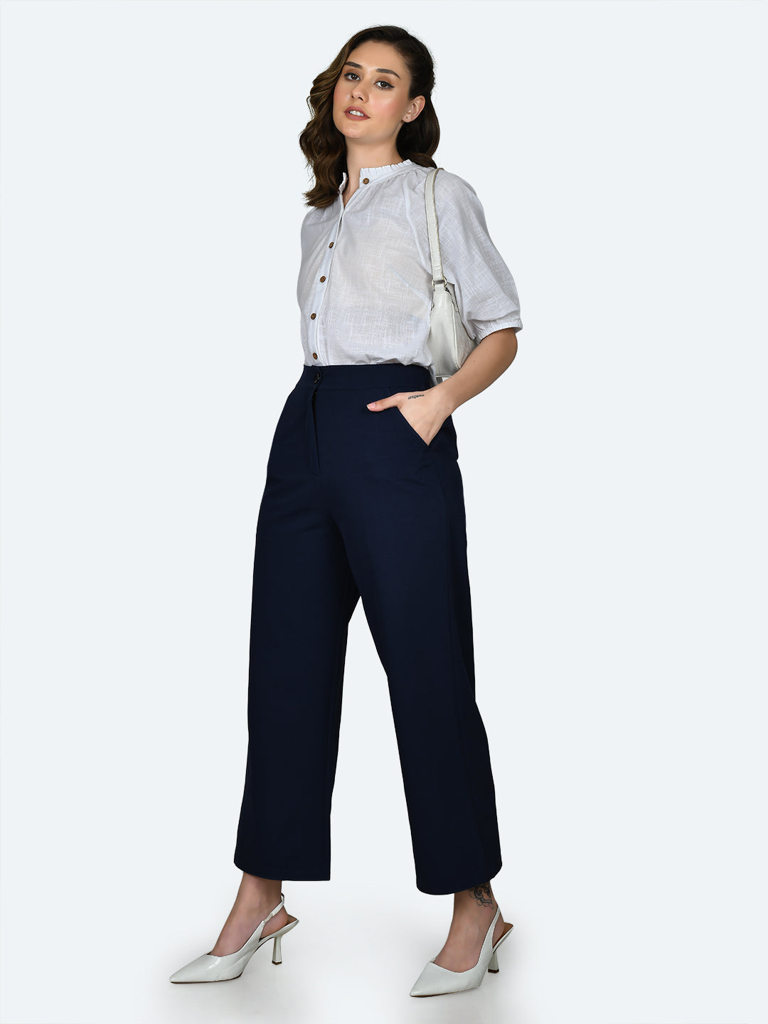 Blue Solid Trousers