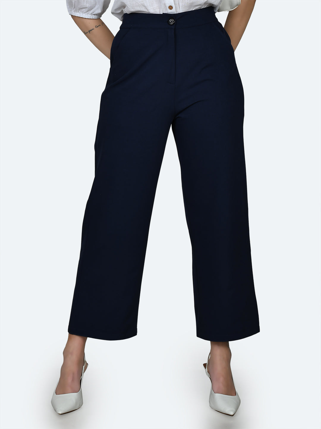 Blue Solid Trousers