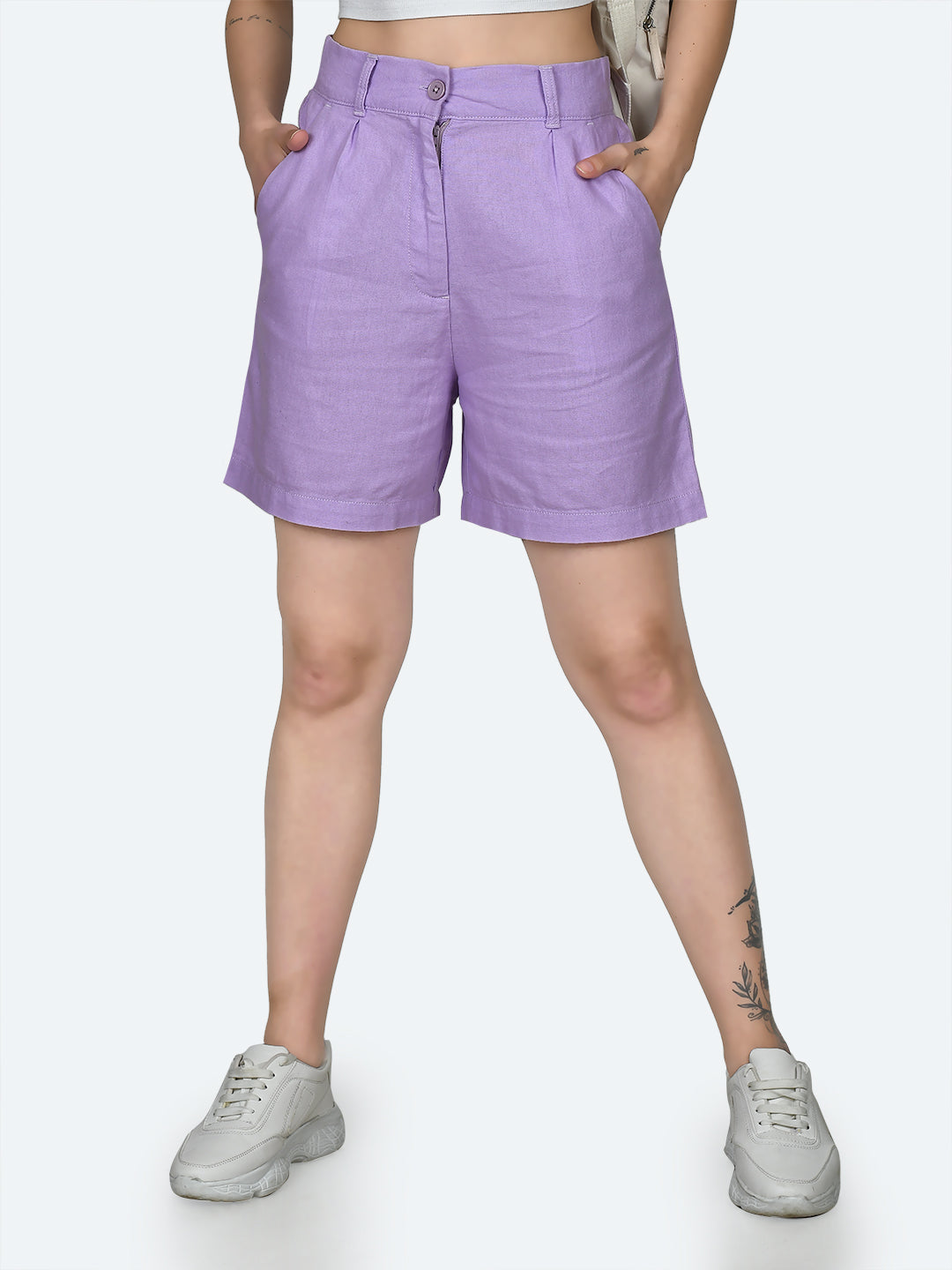 Purple Solid Shorts For Women