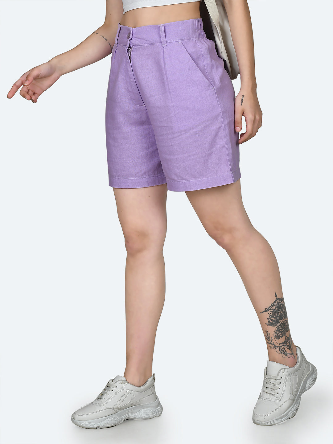 Purple Solid Shorts For Women