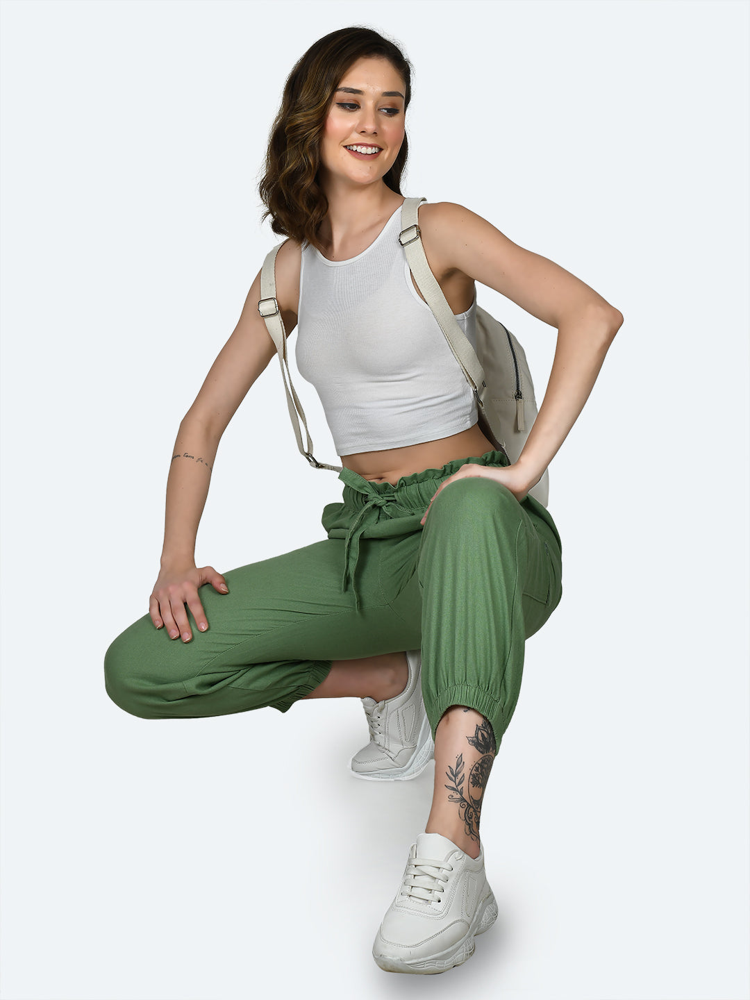 Green Solid Elasticated Joggers