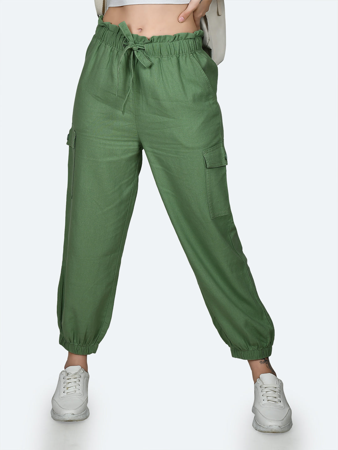 Green Solid Elasticated Joggers