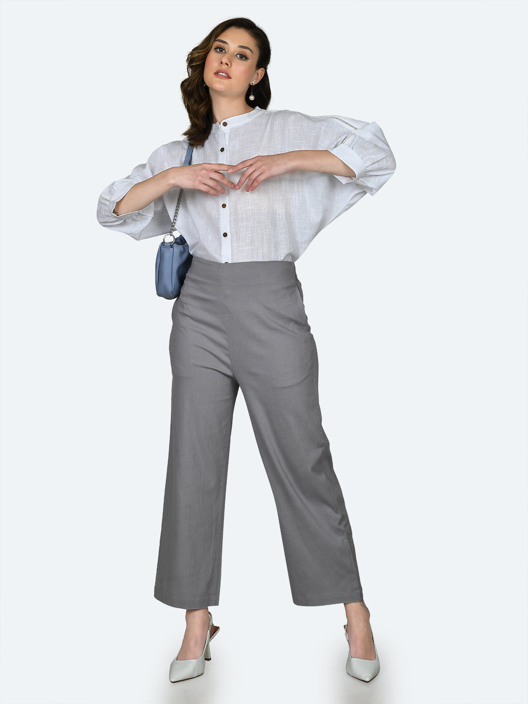 Cement Grey Cotton Trouser For Women | Solid Regular Fit | सादा /SAADAA
