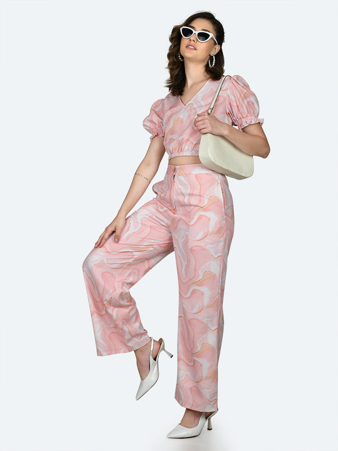 Peach Printed Trousers For Women