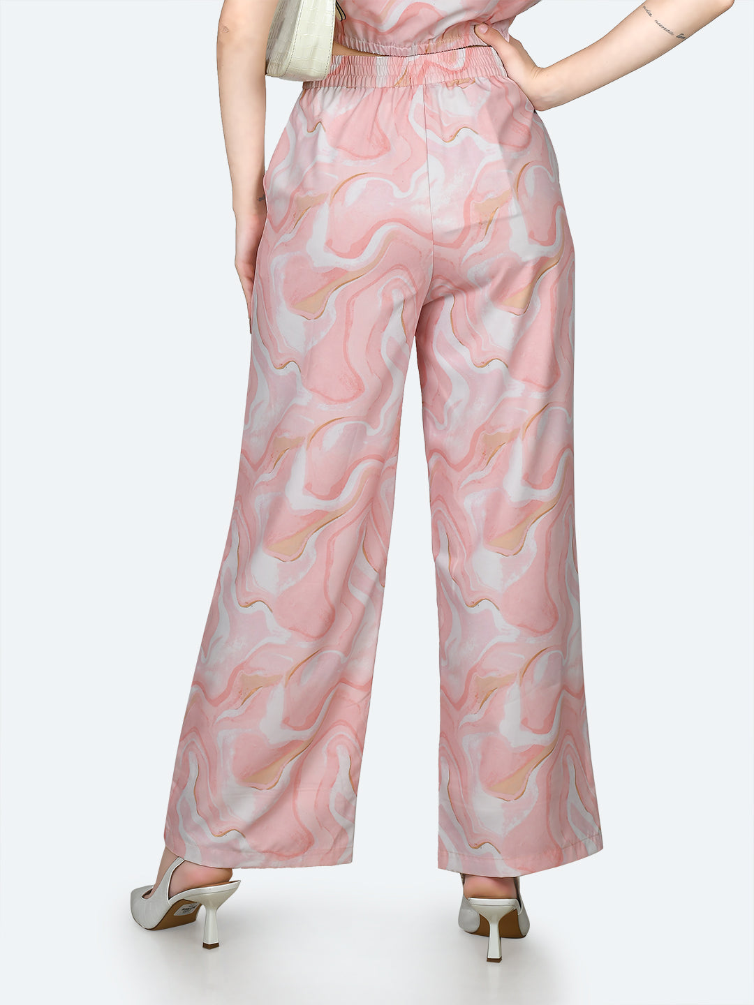Peach Printed Trousers For Women