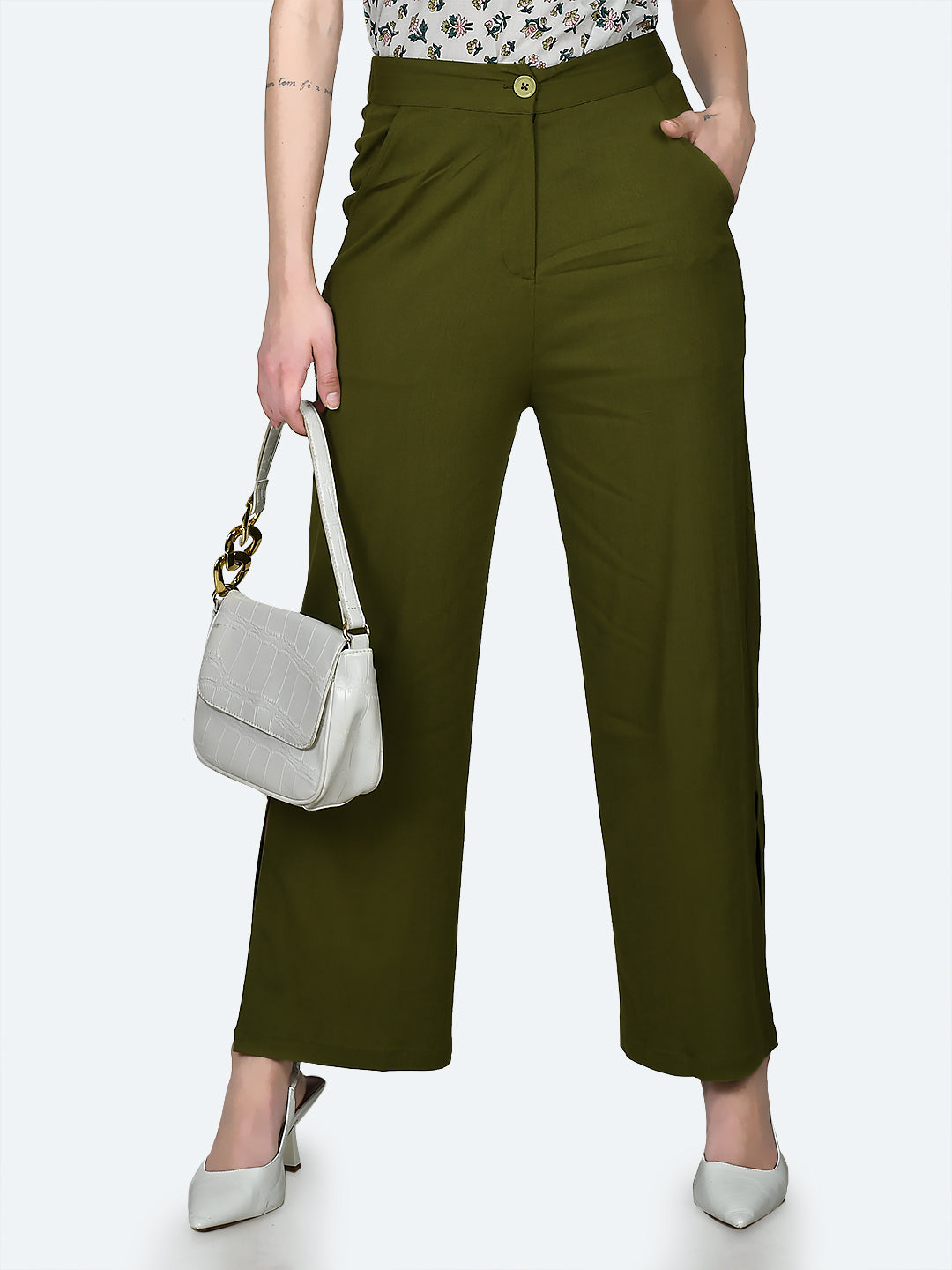 Green Solid Trousers