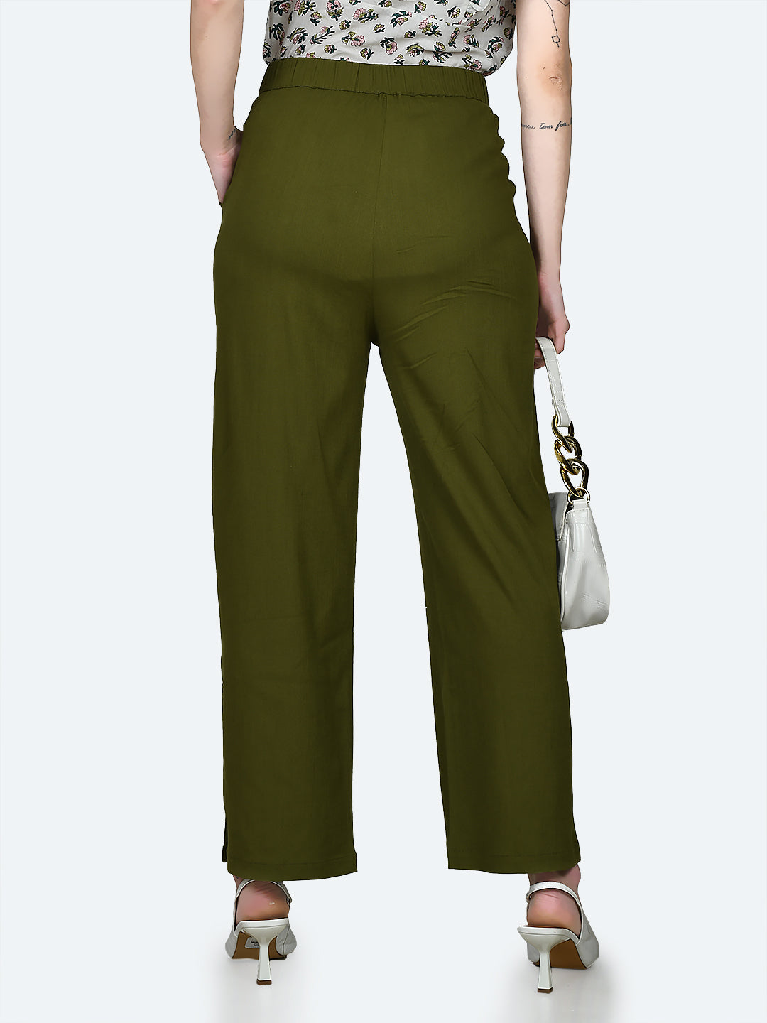 Green Solid Trousers