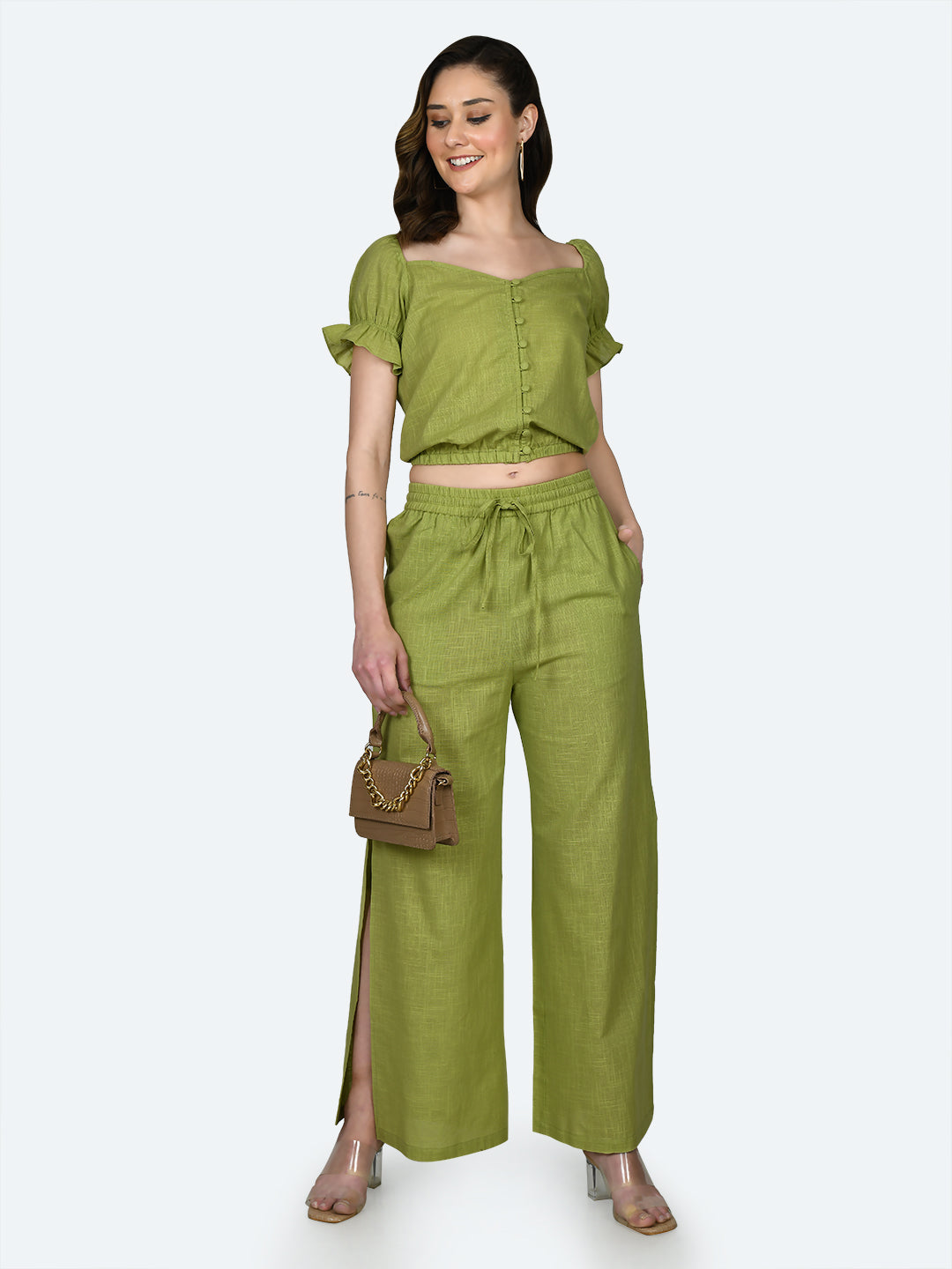 Green Solid Trousers