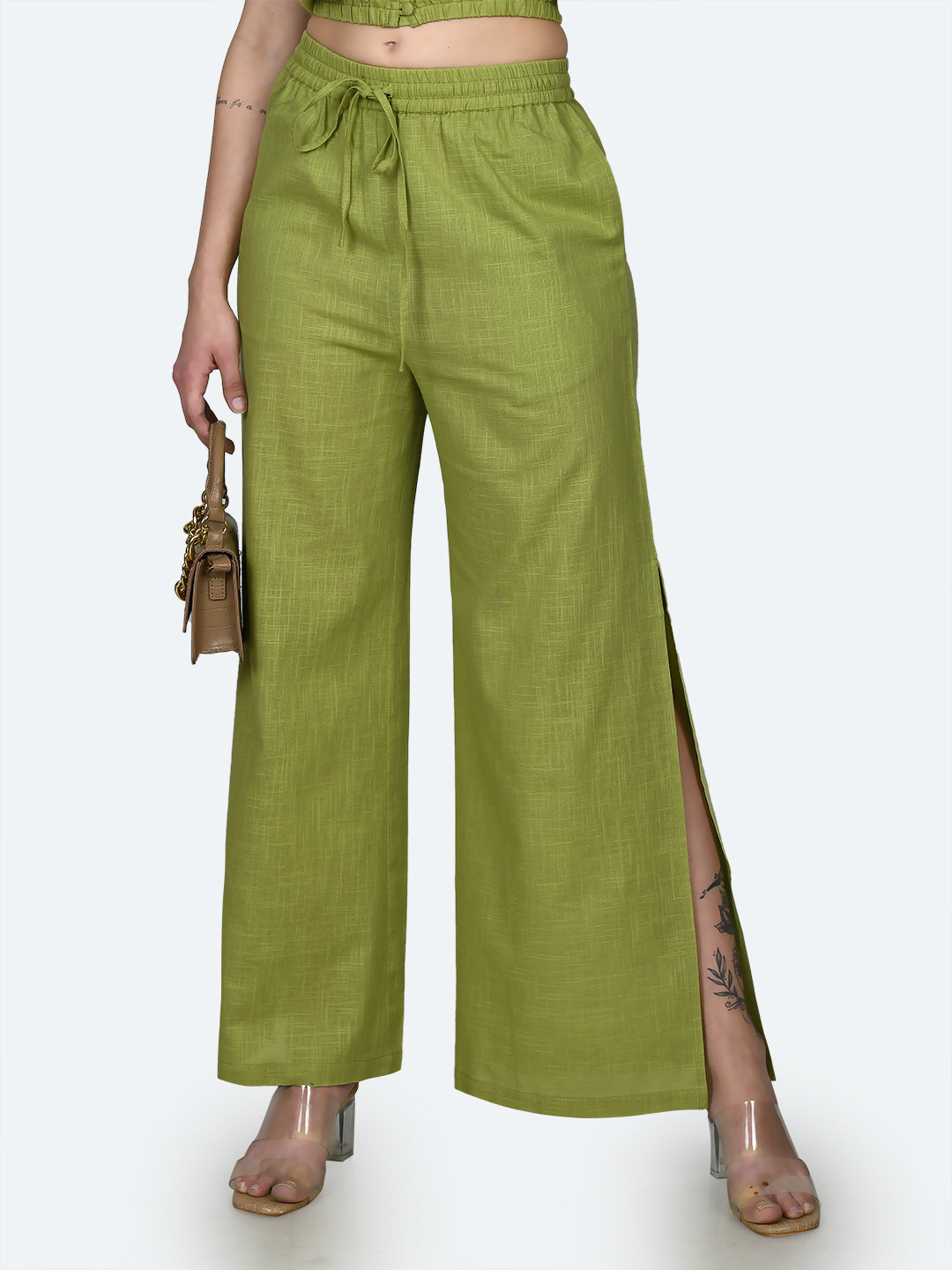 Green Solid Trousers For Women