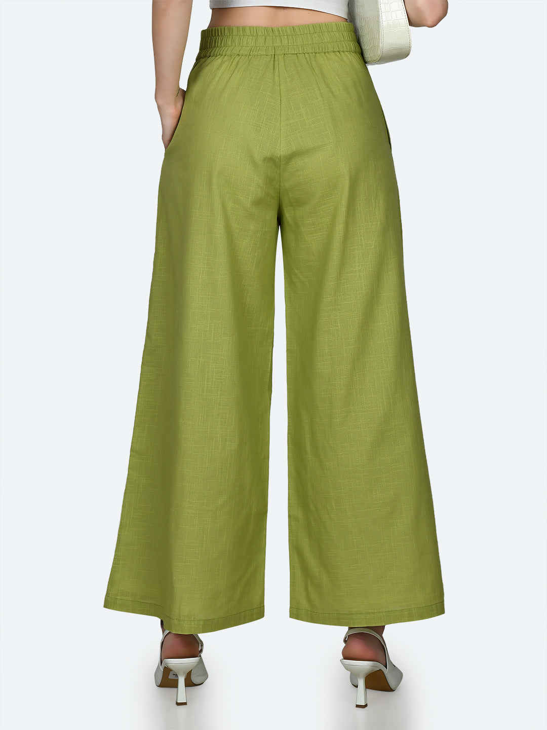 Green Solid Trousers For Women