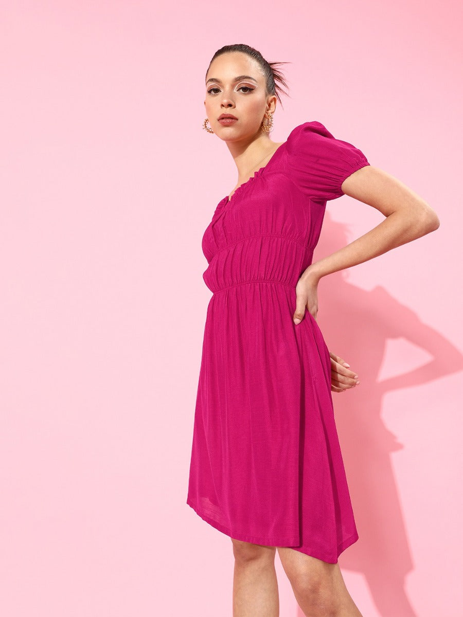 Pink Solid Short Dress