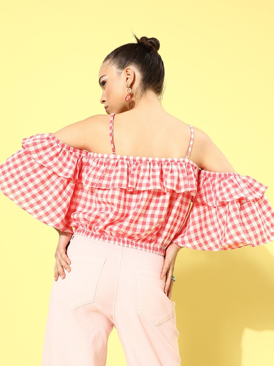 Red & White Checked Off-shoulder Top