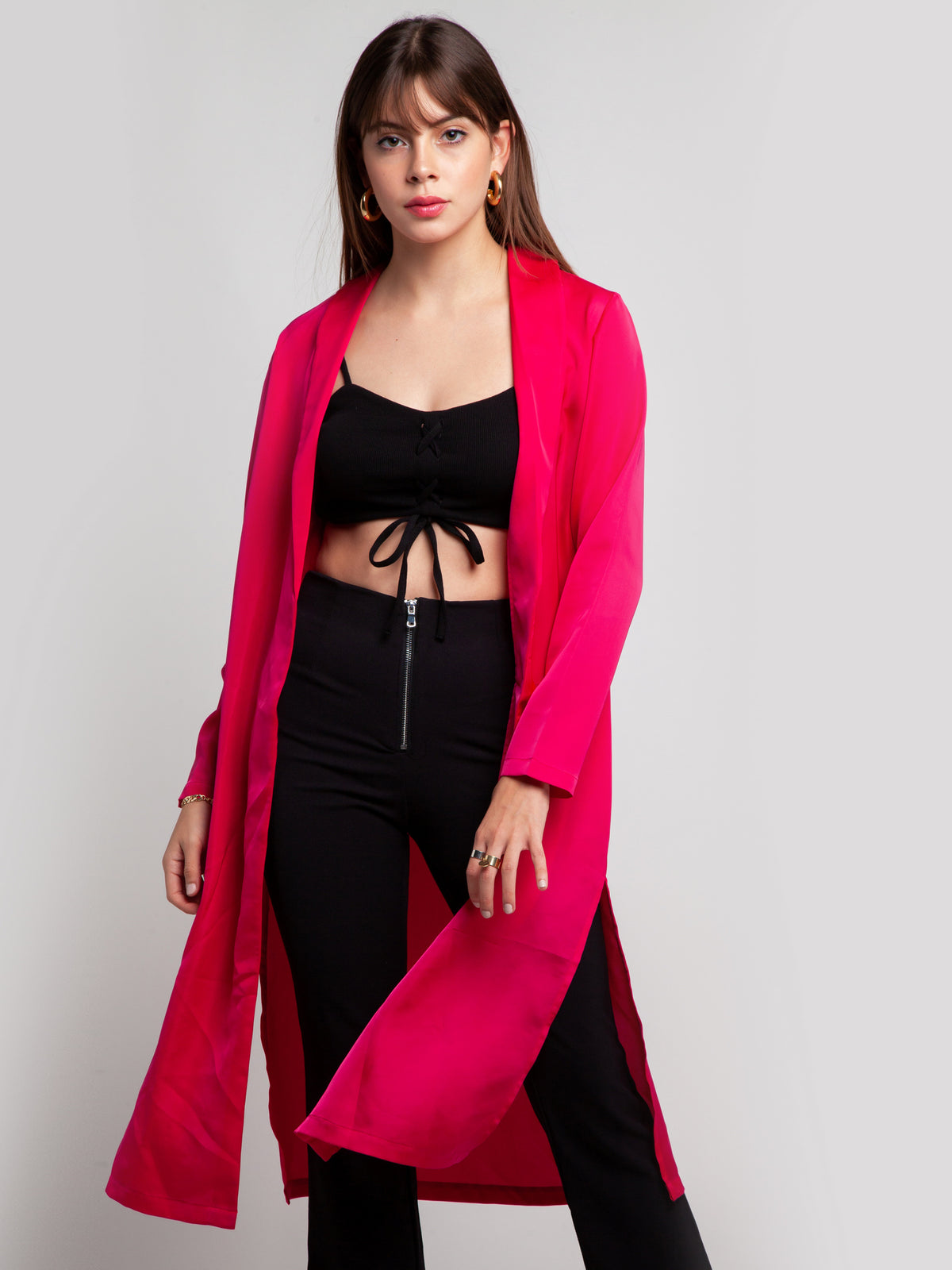 Pink Solid Straight Shrug For Women