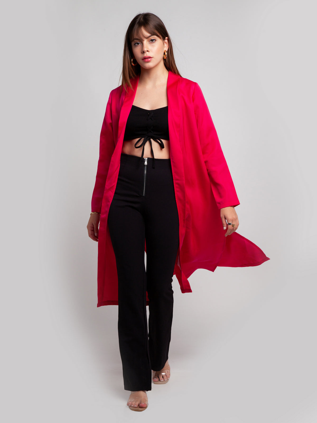 Pink Solid Straight Shrug For Women