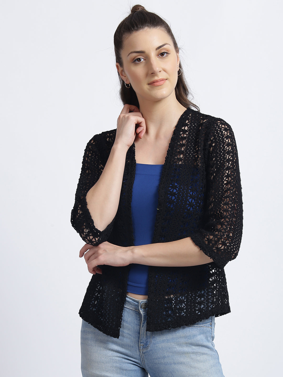 Black Embroidered Regular Shrug